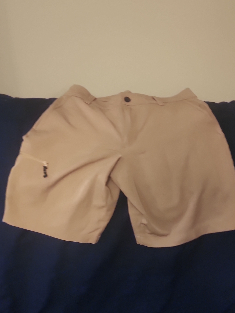 Men's Flat-Front Tan Shorts with Subtle Logo
